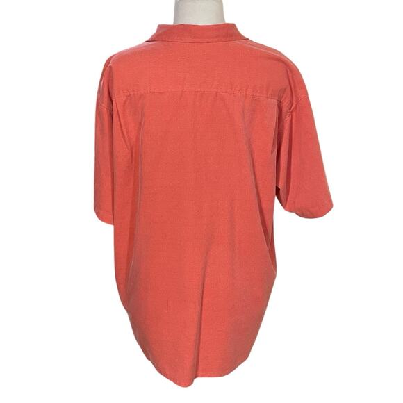 Pronto Uomo Silk Button Up Shirt Men’s Size XL Classic Fit, Salmon, Short Sleeve - Picture 2 of 14
